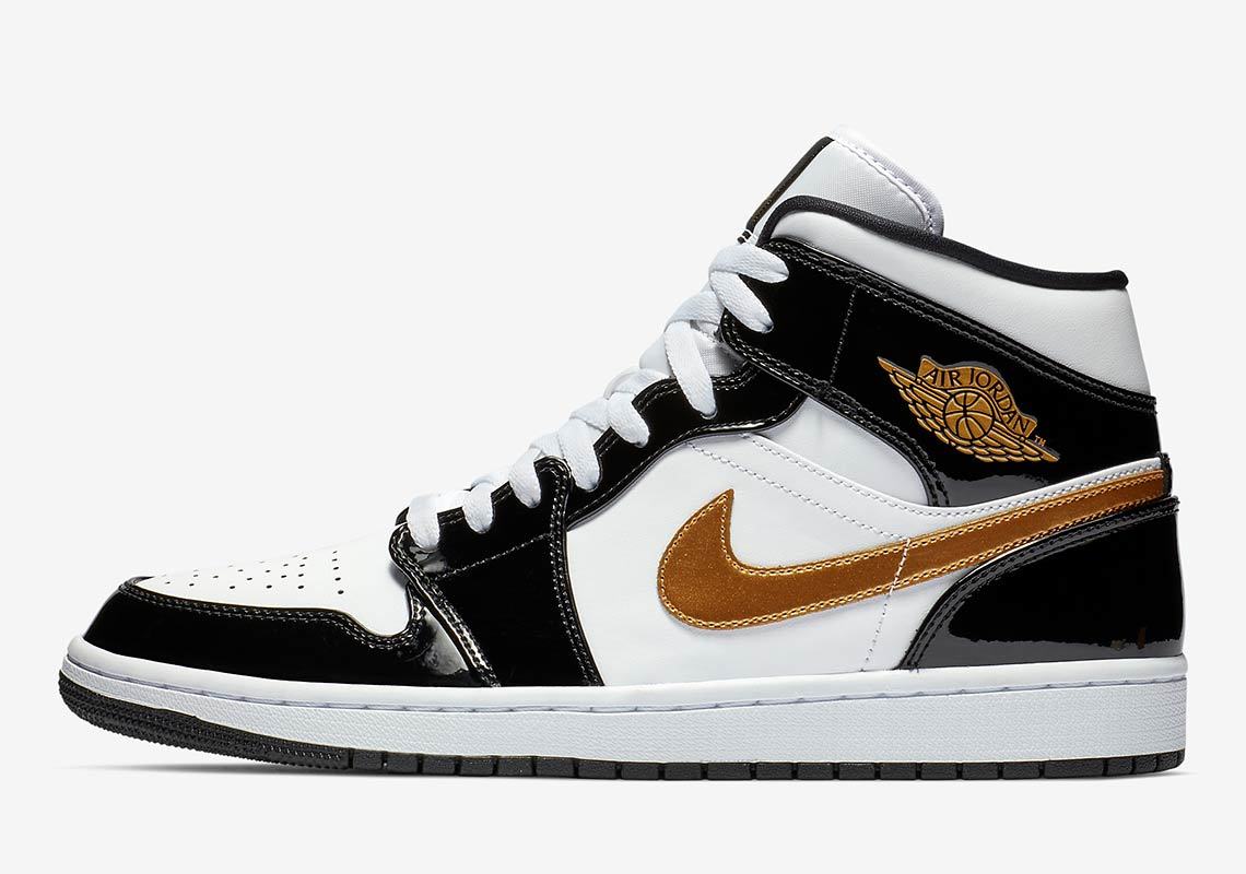 Jordan 1 Mid Patent Black White Gold - Titan Plus