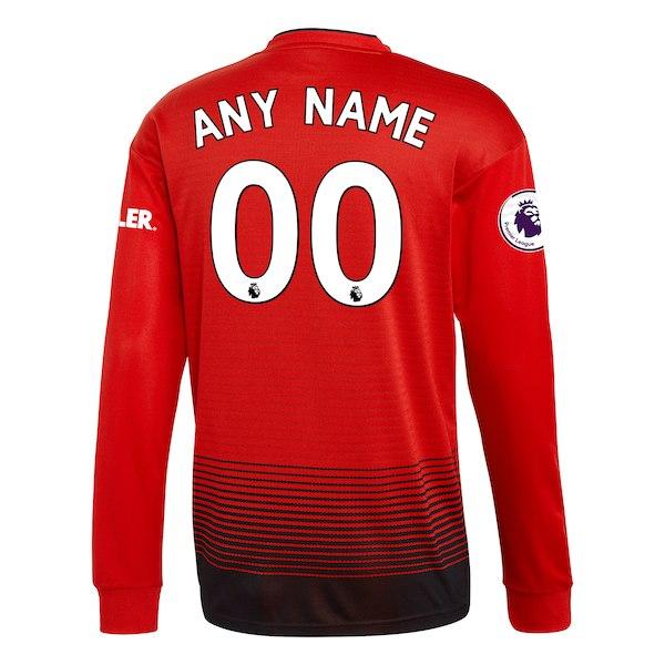 Men's adidas Red Manchester United 2018/19 Home Replica Long Sleeve Custom Jersey - Titan Plus