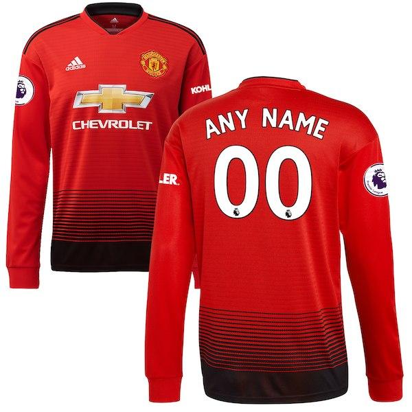 Men's adidas Red Manchester United 2018/19 Home Replica Long Sleeve Custom Jersey - Titan Plus